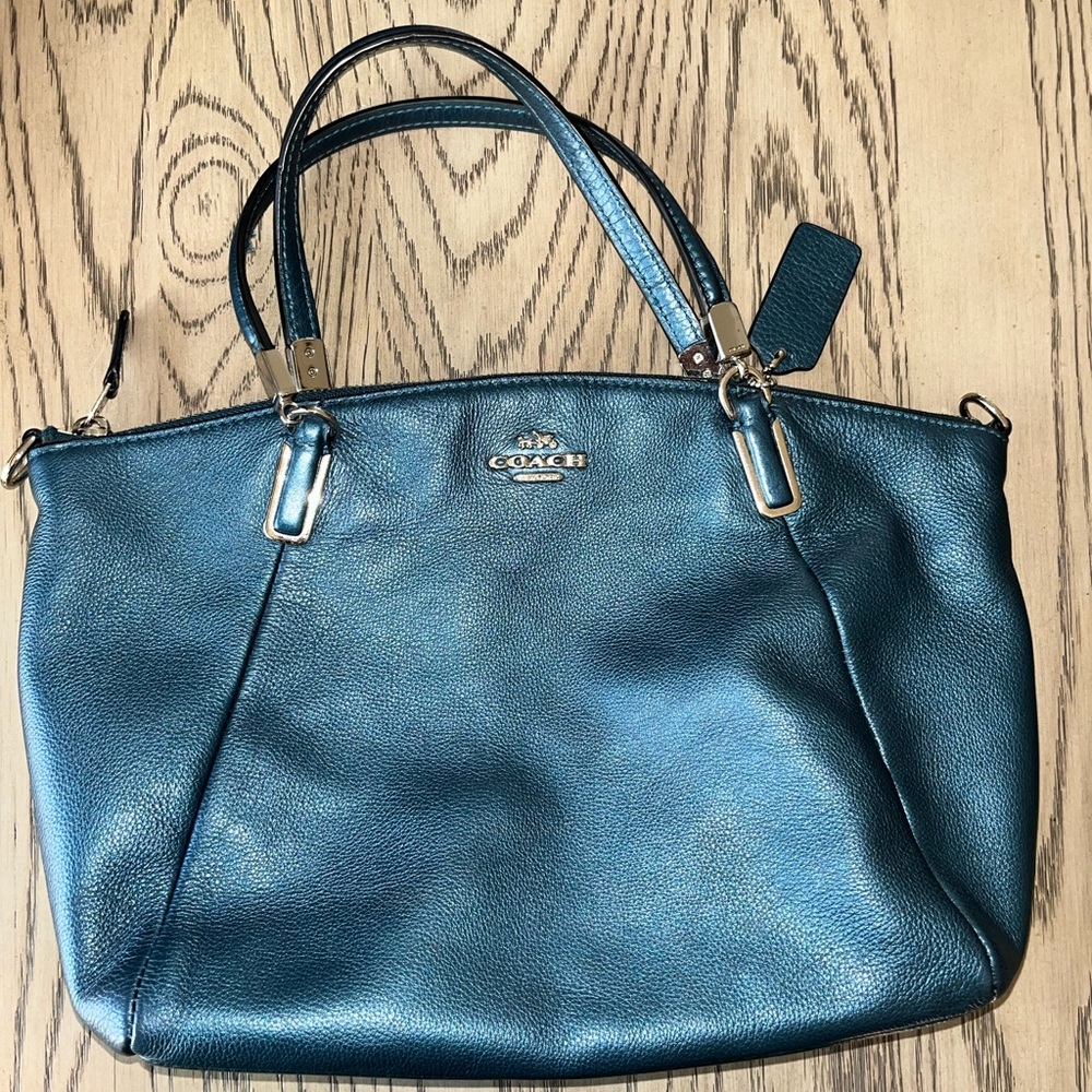 Metallic blue coach crossbody